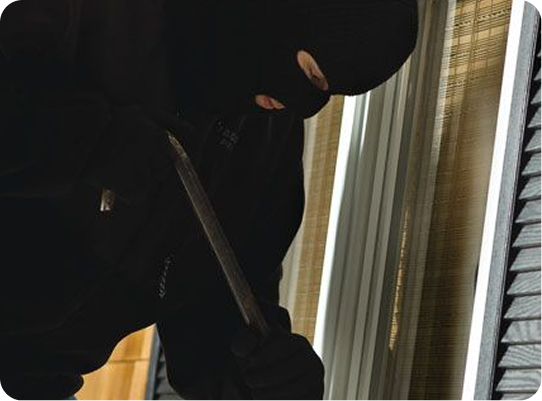 Depiction of a security breach attempt on a window using a crowbar