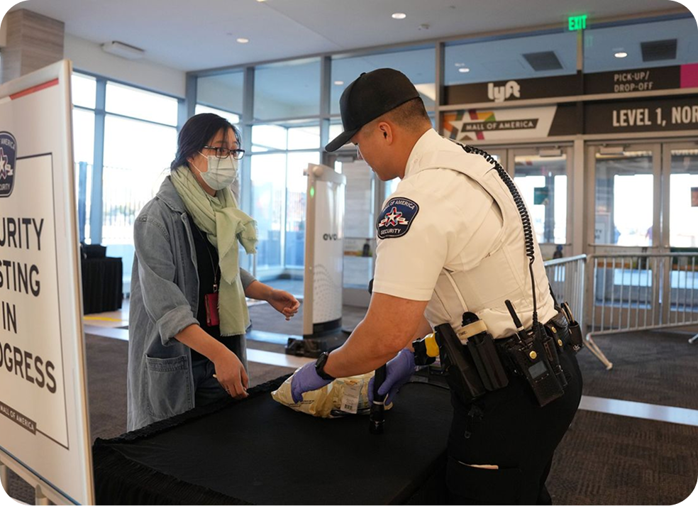 Professional Homeland Protect security officer performing a safety check